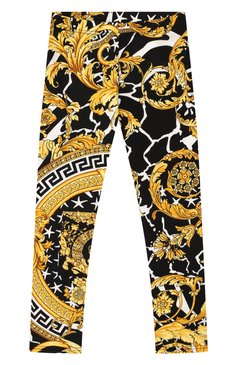 Детские хлопковые леггинсы VERSACE разноцветного цвета, арт. YC000132/YA00276/6A | Фото 1 (Материал внутренний: Не назначено; Девочки Кросс-КТ: Леггинсы-одежда; Случай: Повседневный; Материал сплава: Проставлено; Нос: Не проставлено; Материал внешний: Хлопок; Статус проверки: Проверена категория)