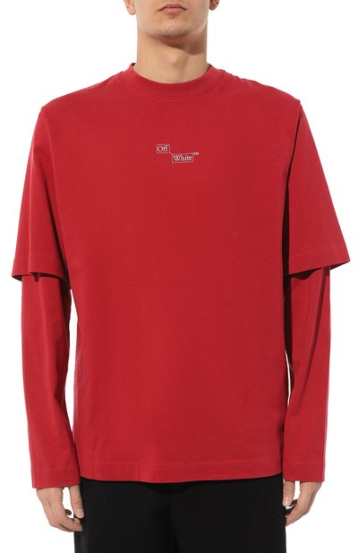 Хлопковый лонгслив OFF-WHITE красного цвета по цене 43950 руб., арт. 0MAB087F23JER001, фото 3 Хлопковый лонгслив OFF-WHITE, арт. 0MAB087F23JER001, фото 3