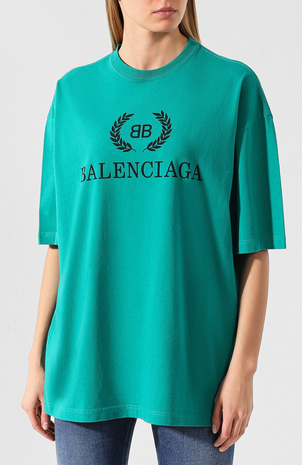 Хлопковая футболка BALENCIAGA зеленого цвета по цене 30750 руб., арт. 556109/TCV25, фото 3 Хлопковая футболка BALENCIAGA, арт. 556109/TCV25, фото 3
