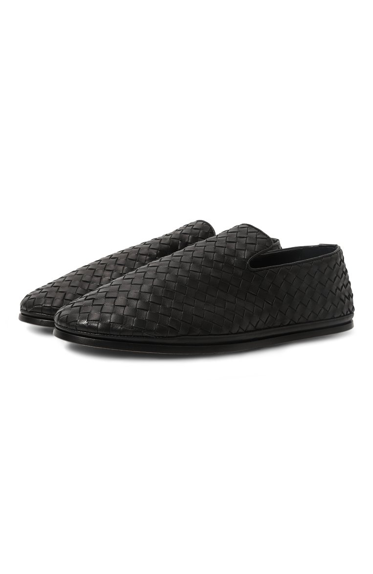 Мужские кожаные слиперы BOTTEGA VENETA черного цвета, арт. 730275/V2ED0 | Фото 1 (Нос: Не проставлено; Материал внутренний: Натуральная кожа; Стили: Кэжуэл; Мужское Кросс-КТ: Слиперы-обувь; Материал внешний: Натуральная кожа)