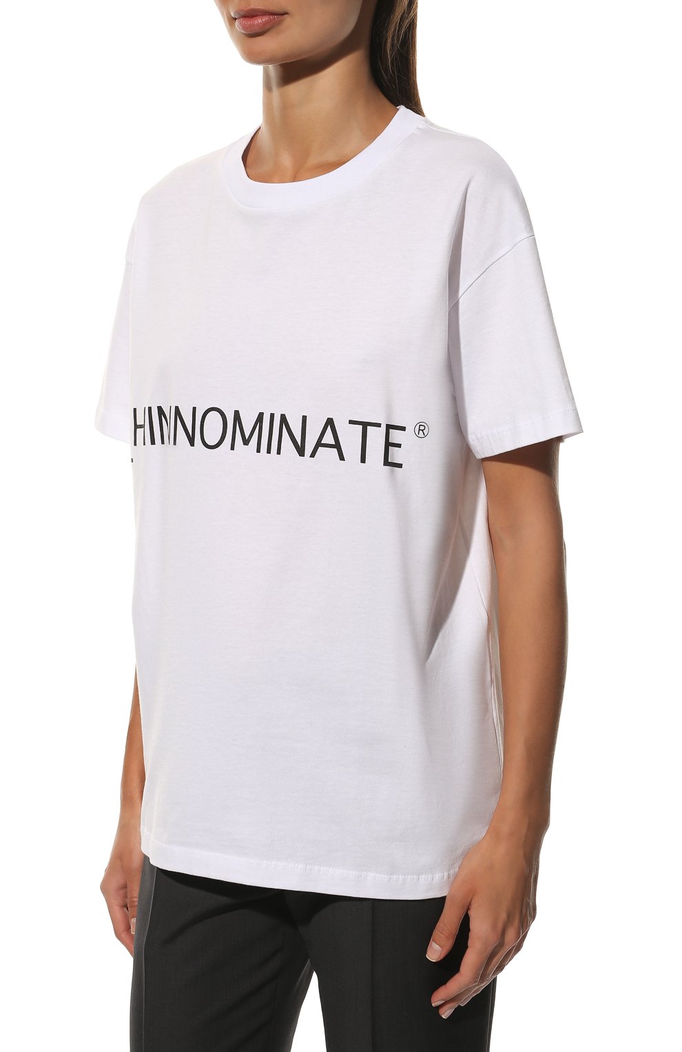 Хлопковая футболка HINNOMINATE белого цвета по цене 6355 руб., арт. HDS2/HNW104STMM, фото 3 Хлопковая футболка HINNOMINATE, арт. HDS2/HNW104STMM, фото 3