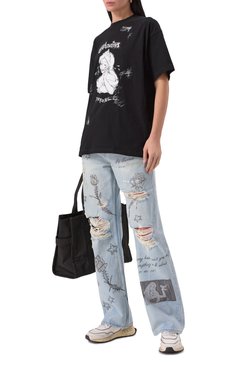 Женская хлопковая футболка DOMREBEL черного цвета, арт. CASHCRY T-SHIRT | Фото 2 (Рукава: Короткие; Драгоценные камни: Проставлено; Материал сплава: Проставлено; Длина (для топов): Удлиненные; Принт: С принтом; Стили: Гранж; Материал внешний: Хлопок)