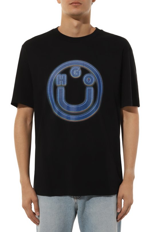 Хлопковая футболка HUGO Blue Чёрный, фото 3