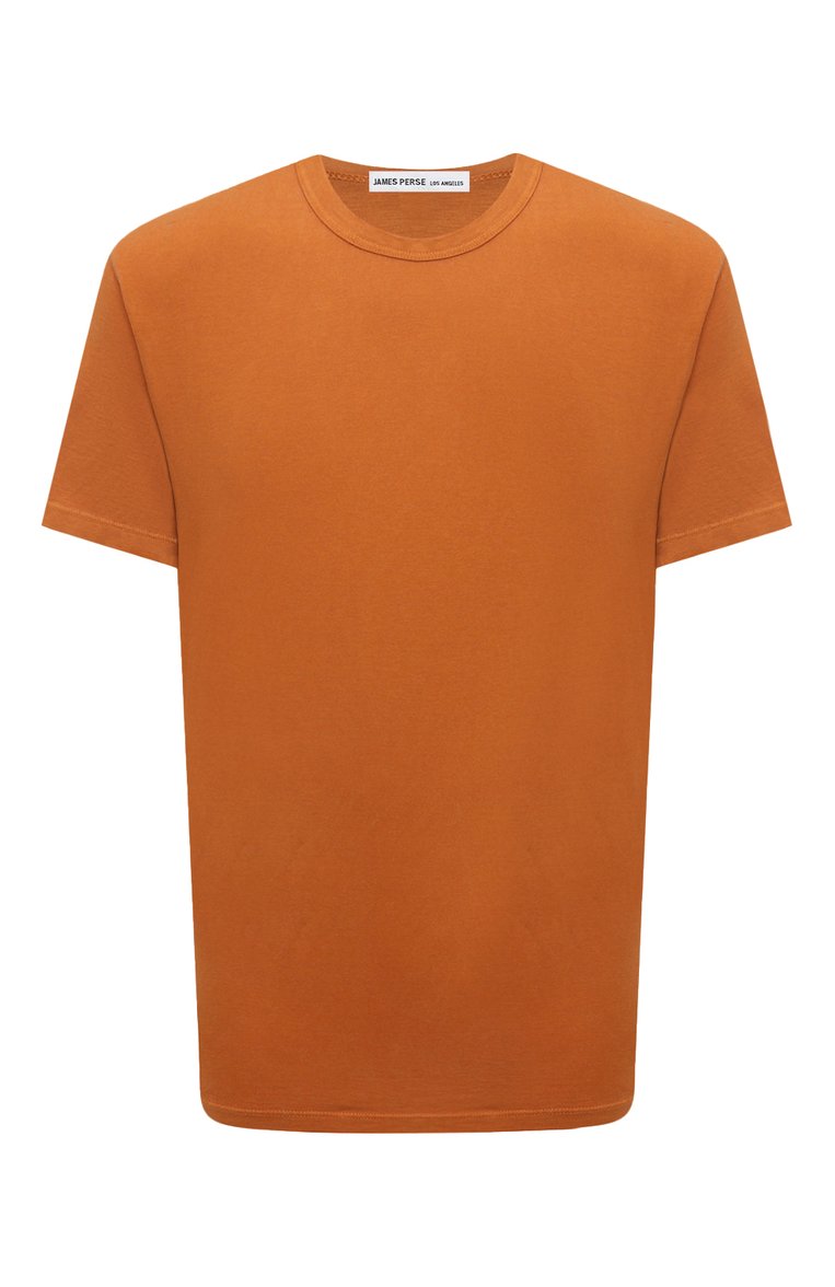 Мужская хлопковая футболка JAMES PERSE оранжевого цвета, арт. MLJ3311 | Фото 1 (Принт: Без принта; Рукава: Короткие; Длина (для топов): Стандартные; Материал сплава: Проставлено; Материал внешний: Хлопок; Драгоценные камни: Проставлено; Стили: Кэжуэл)