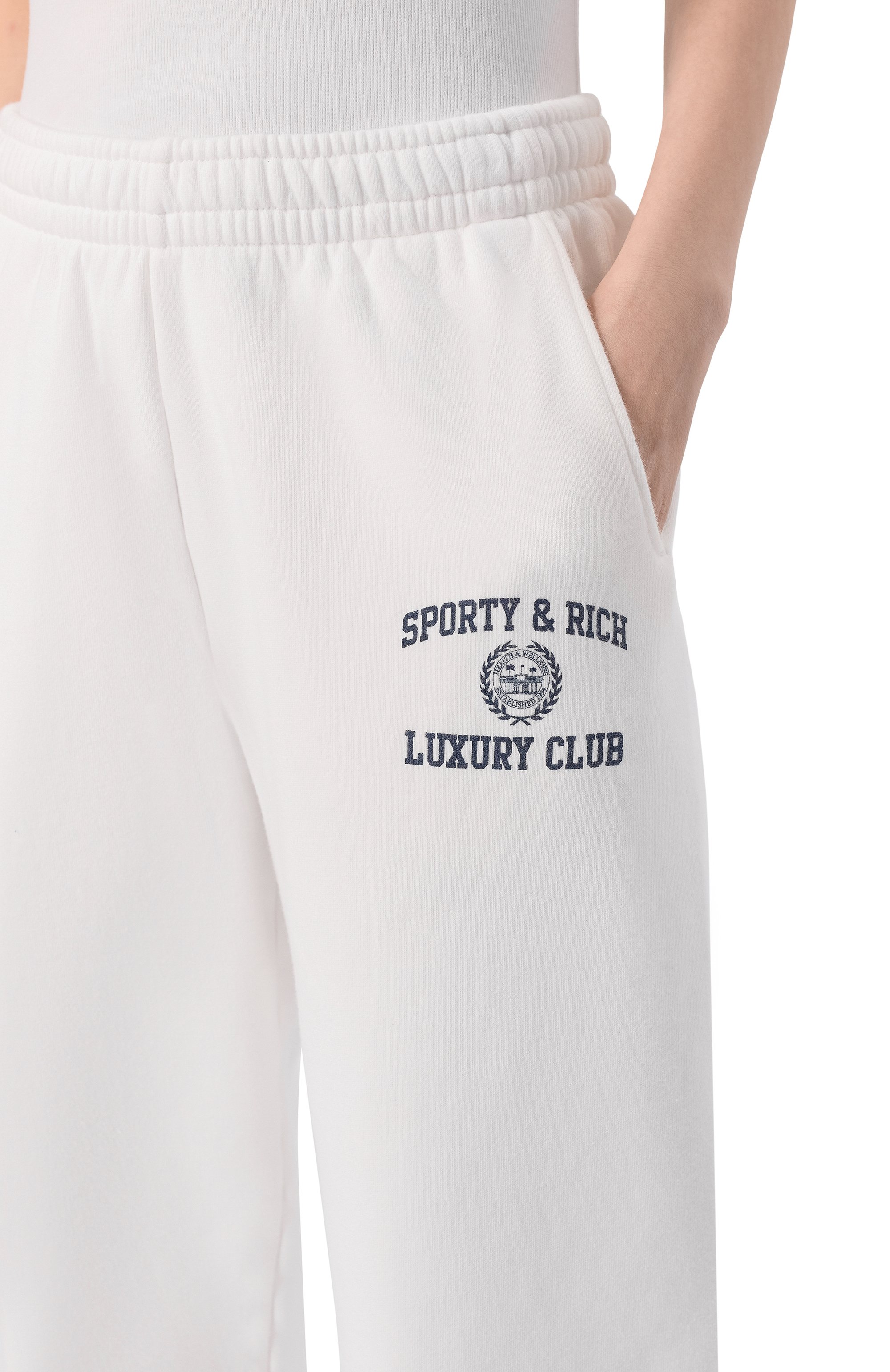 Хлопковые джоггеры luxury club SPORTY AND RICH белого цвета по цене 35050 руб., арт. PA0717842WH01/S&R LUXURY CLUB SWEATPANTS, фото 5 Хлопковые джоггеры luxury club SPORTY AND RICH, арт. PA0717842WH01/S&R LUXURY CLUB SWEATPANTS, фото 5