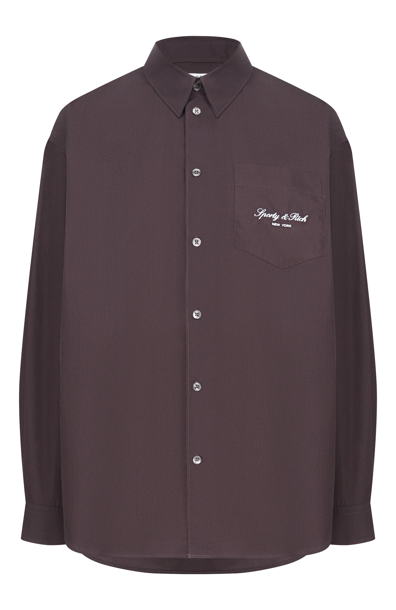 Хлопковая рубашка SPORTY AND RICH коричневого цвета по цене 31450 руб., арт. SI006711329BR29, фото 1 Хлопковая рубашка SPORTY AND RICH, арт. SI006711329BR29, фото 1