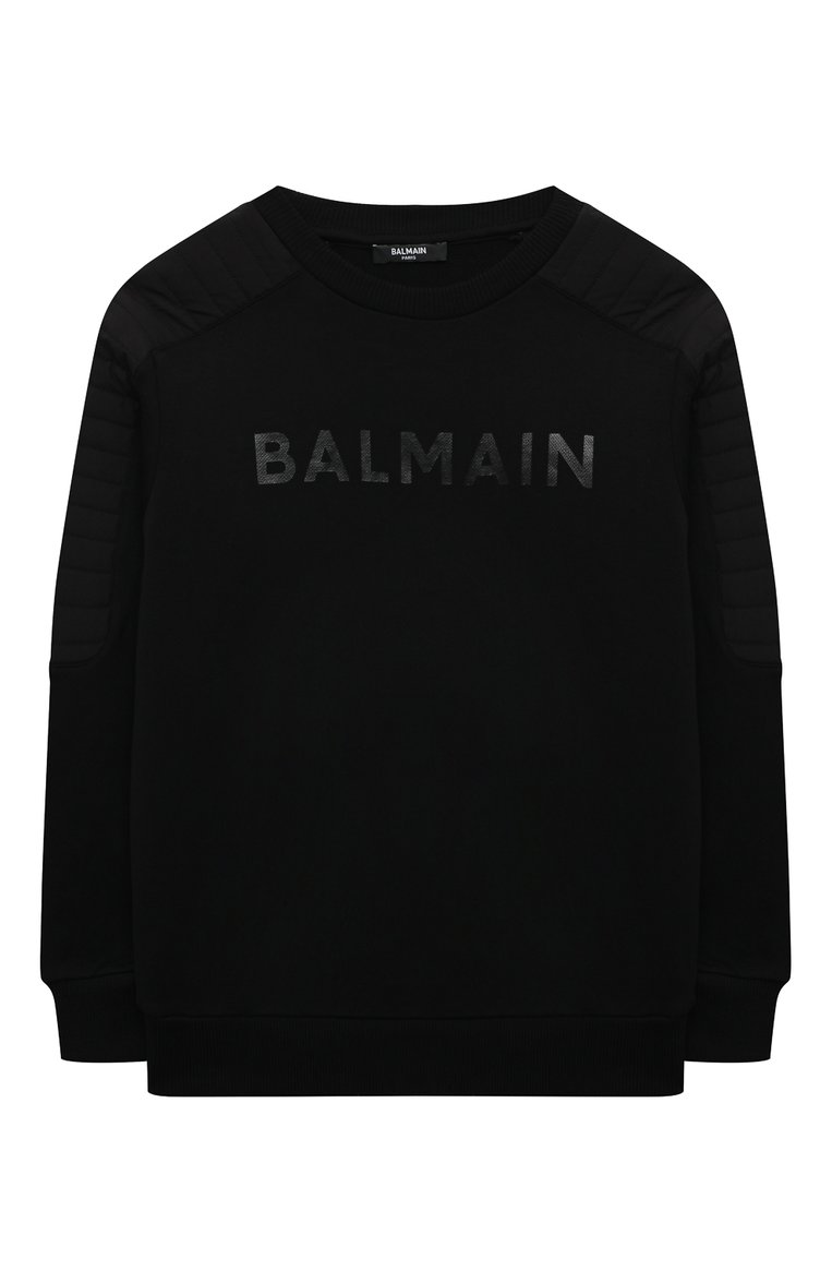 Детский хлопковый свитшот BALMAIN черного цвета, арт. BT4P50 | Фото 1 (Рукава: Длинные; Материал сплава: Проставлено; Материал внешний: Хлопок; Драгоценные камни: Проставлено; Мальчики Кросс-КТ: Свитшот-одежда)