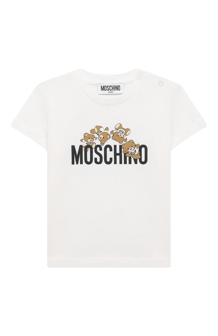 Детский хлопковая футболка MOSCHINO белого цвета, арт. MWM032/LAA03 | Фото 1 (Материал сплава: Проставлено; Нос: Не проставлено; Материал внешний: Хлопок; Кросс-КТ НВ: Футболка; Ростовка одежда: 12 мес | 80 см, 18 мес | 86 см, 24 мес | 92 см, 36 мес | 98 см)