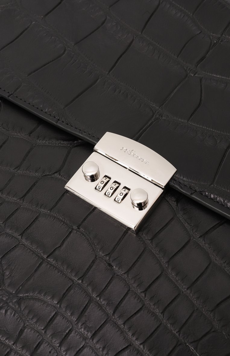 Мужской портфель из кожи аллигатора KITON черного цвета, арт. UBA0072N0073002000 | Фото 3 (Размер: large; Материал: Экзотическая кожа; Сумки-технические: Портфели; Автоматизация состава: Проставлено; Автоматизация ТО: Проставлено)