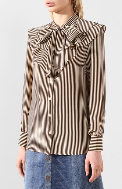 Шелковая блузка CELINE бежевого цвета по цене 170500 руб., арт. 2B213104J, фото 3 Шелковая блузка CELINE, арт. 2B213104J, фото 3