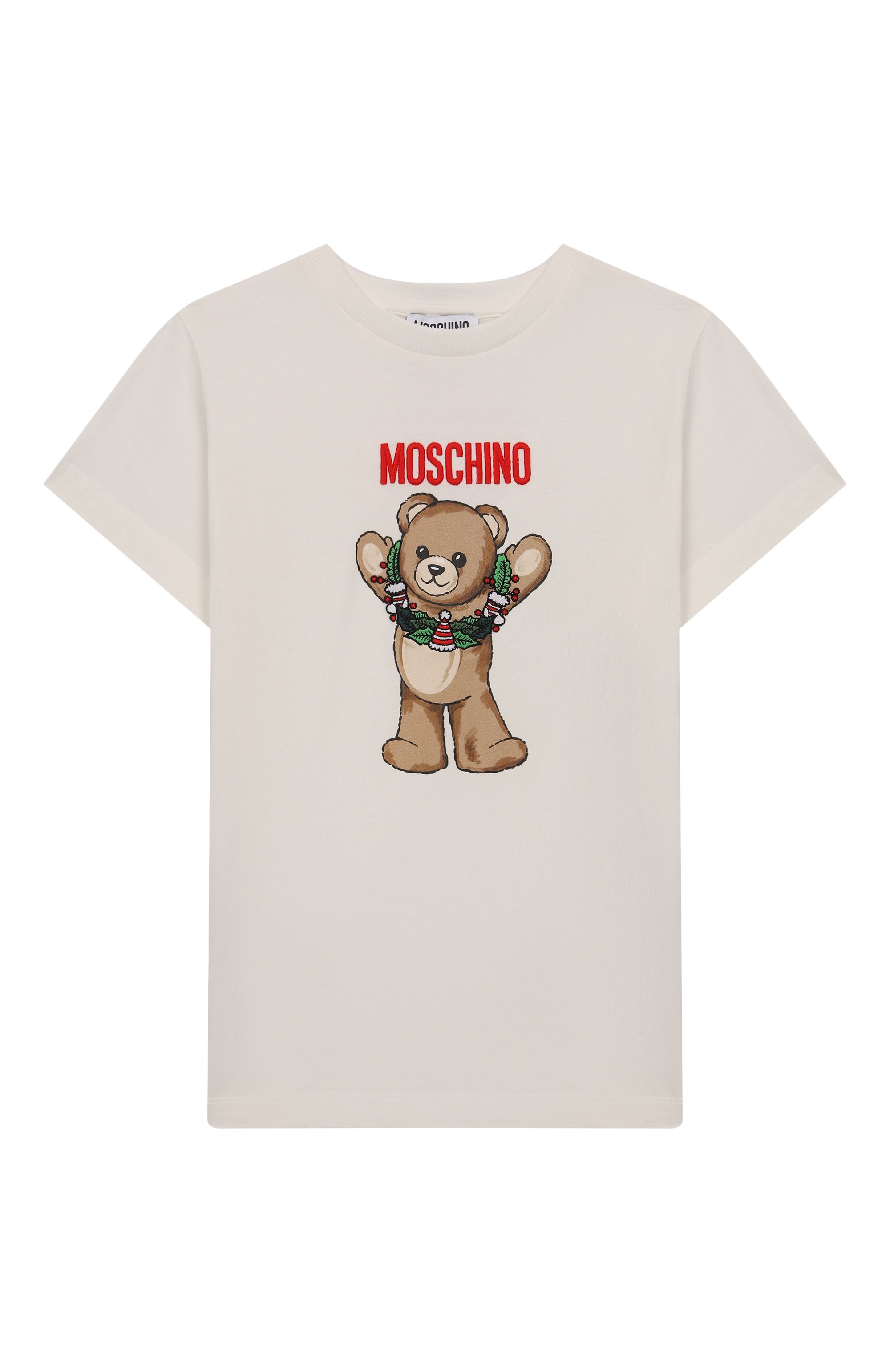 Хлопковая футболка MOSCHINO молочного цвета по цене 11750 руб., арт. HUM05H/LAA01/10-14, фото 1 Хлопковая футболка MOSCHINO, арт. HUM05H/LAA01/10-14, фото 1