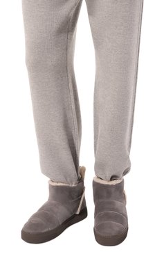 Женские замшевые полусапоги shearling slip-in INUIKII серого цвета, арт. 75202-010 | Фото 3 (Драгоценные камни: Проставлено; Подошва: Платформа; Материал утеплителя: Натуральный мех; Материал внешний: Натуральная кожа, Замша; Материал сплава: Проставлено; Высота голенища: Низкие; Кросс-КТ: угги)