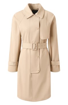 Женский тренч EMPORIO ARMANI бежевого цвета, арт. EW000638/AF12646 | Фото 1 (Рукава: Длинные; Материал подклада: Синтетический материал; Материал сплава: Проставлено; Драгоценные камни: Проставлено; Длина (верхняя одежда): До середины бедра; Стили: Кэжуэл; Кросс-КТ: Куртка; Материал внешний: Хлопок, Синтетический материал)