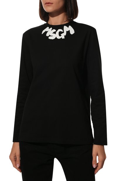 Хлопковый лонгслив MSGM черного цвета по цене 12800 руб., арт. 3341MDM169 227798, фото 3 Хлопковый лонгслив MSGM, арт. 3341MDM169 227798, фото 3