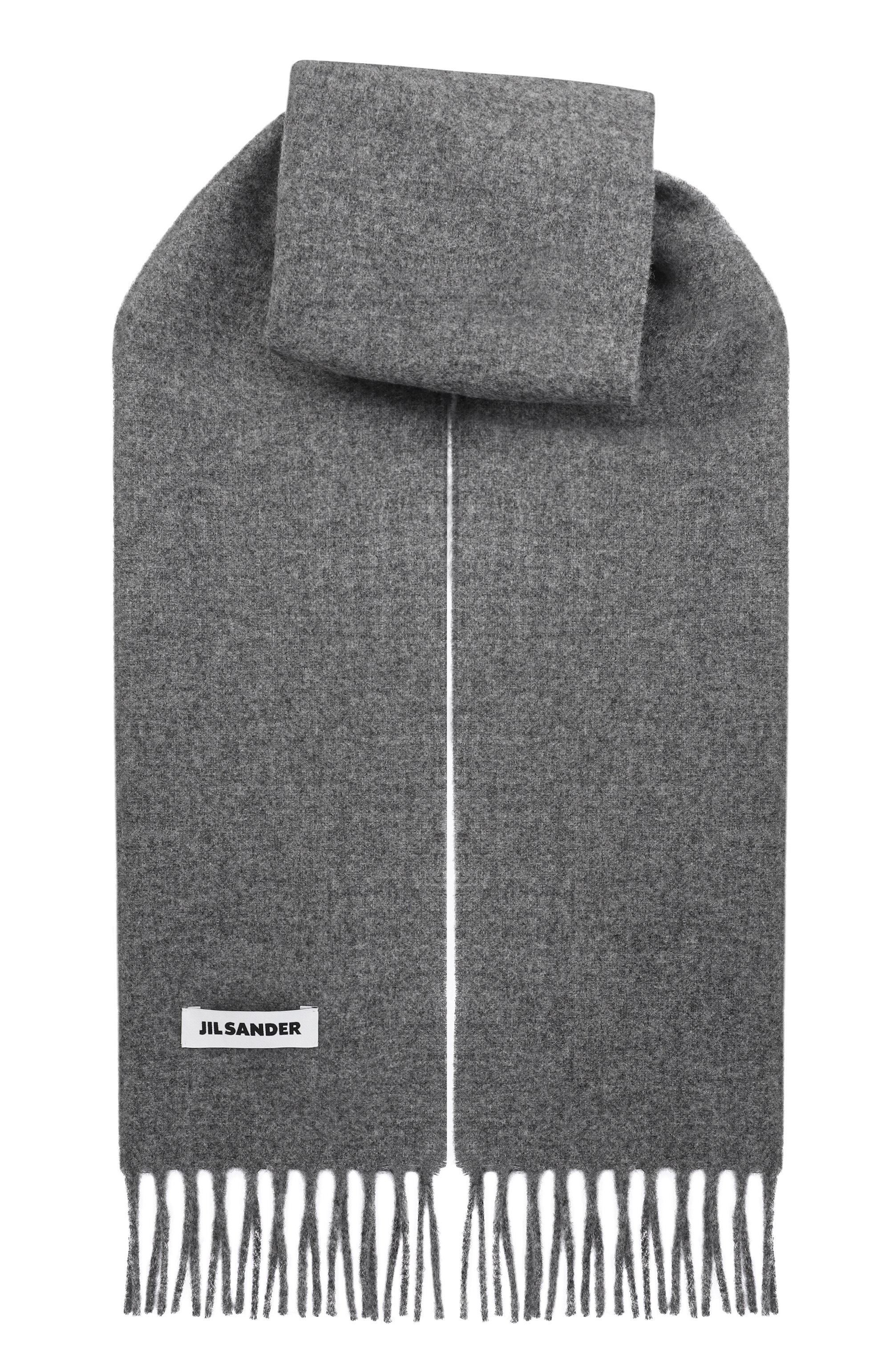 Шерстяной шарф JIL SANDER серого цвета по цене 27150 руб., арт. J22TE0116/J40376, фото 1 Шерстяной шарф JIL SANDER, арт. J22TE0116/J40376, фото 1