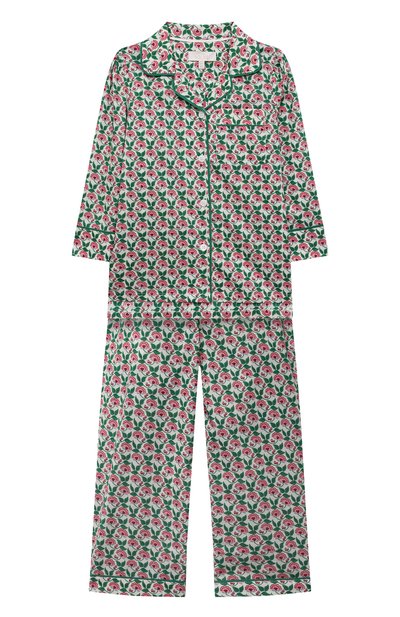Хлопковая пижама LITTLE YOLKE зеленого цвета по цене 10550 руб., арт. AW21-12C-SP-GR, фото 1 Хлопковая пижама LITTLE YOLKE, арт. AW21-12C-SP-GR, фото 1