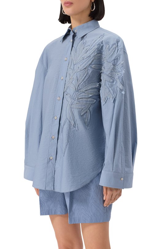 Хлопковая рубашка Brunello Cucinelli M0F79RJ506 Голубой  M0F79RJ506 Фото 3