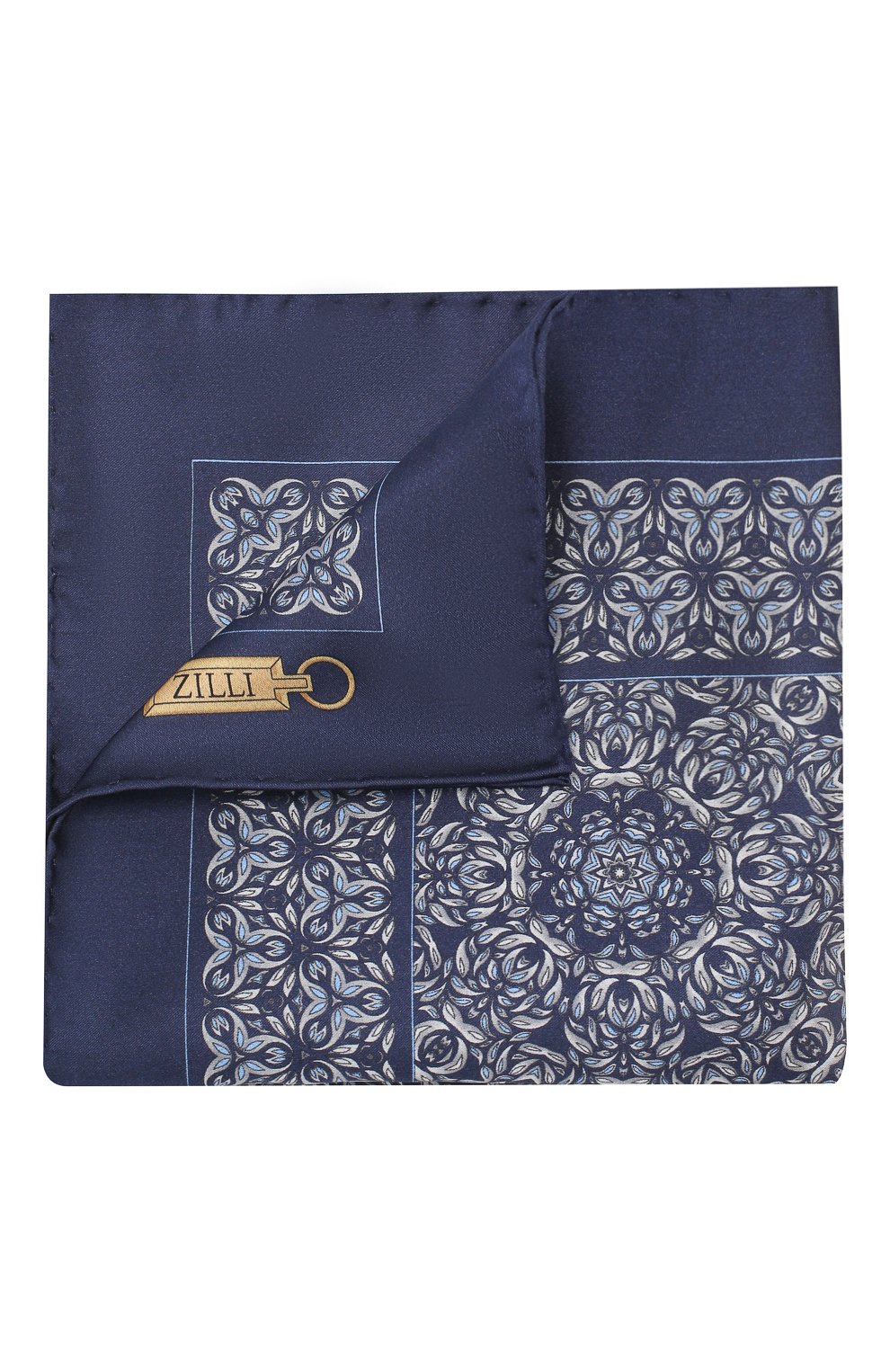 Шелковый платок ZILLI темно-синего цвета по цене 8995 руб., арт. 50703/HANDKERCHIEFS, фото 1 Шелковый платок ZILLI, арт. 50703/HANDKERCHIEFS, фото 1