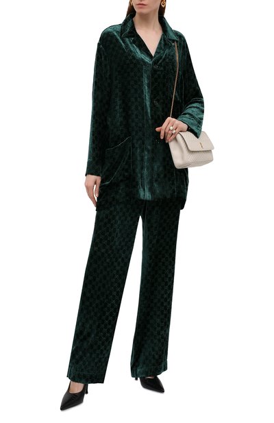 Бархатные брюки GUCCI темно-зеленого цвета по цене 119000 руб., арт. 676067/ZAHGE, фото 2 Бархатные брюки GUCCI, арт. 676067/ZAHGE, фото 2
