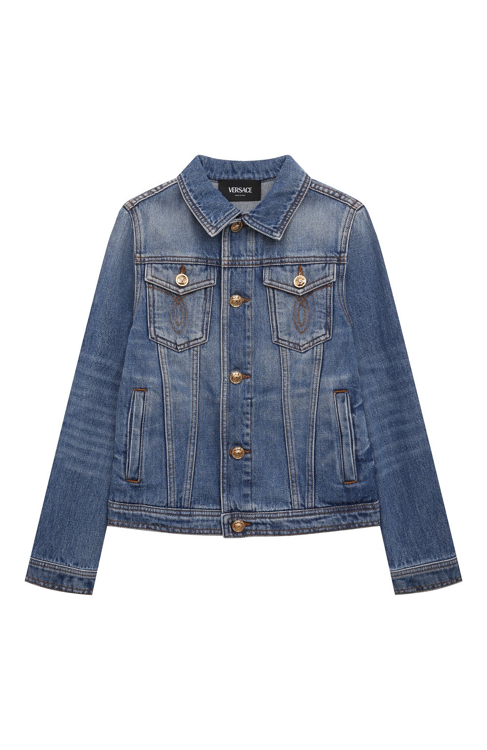 Джинсовая куртка VERSACE голубого цвета по цене 59900 руб., арт. 1013840/1A09711/8A-14A, фото 1 Джинсовая куртка VERSACE, арт. 1013840/1A09711/8A-14A, фото 1