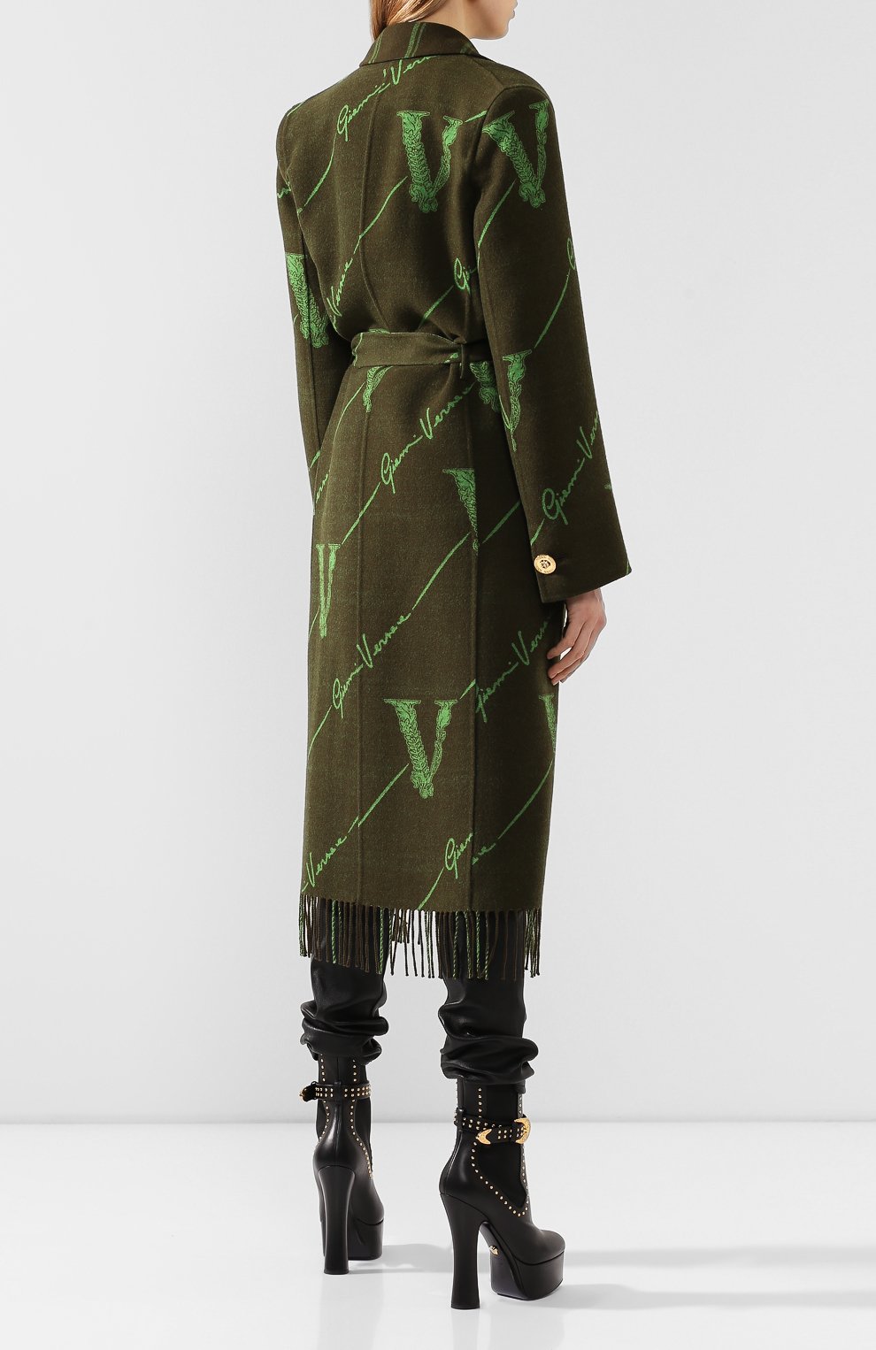 Шерстяное пальто VERSACE зеленого цвета по цене 672000 руб., арт. A85655/A232903, фото 4 Шерстяное пальто VERSACE, арт. A85655/A232903, фото 4