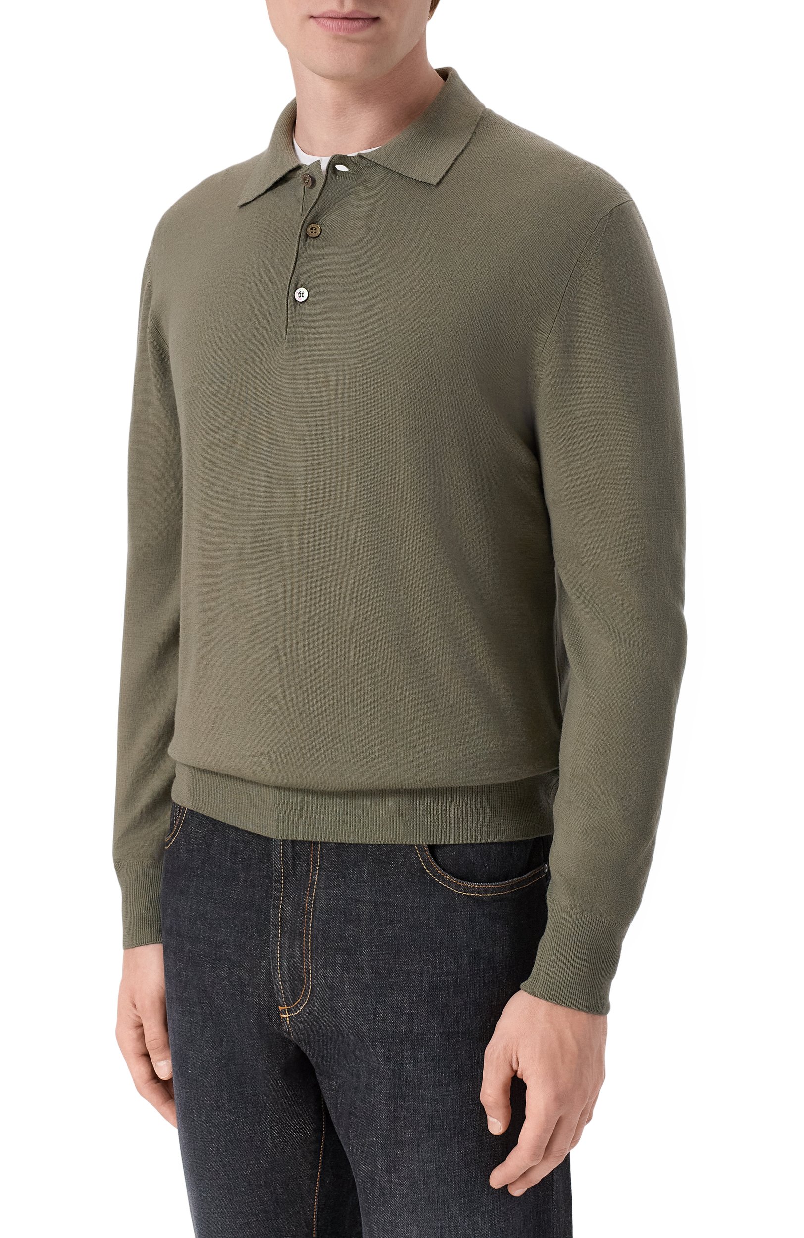 Шерстяное поло CANALI хаки цвета по цене 53650 руб., арт. C0017/MK01149, фото 3 Шерстяное поло CANALI, арт. C0017/MK01149, фото 3