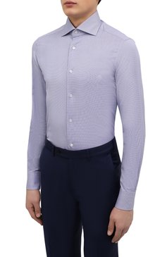 Мужская хлопковая сорочка ZEGNA голубого цвета, арт. 301035/9MS0BA | Фото 3 (Манжеты: На пуговицах; Рукава: Длинные; Рубашки М: Regular Fit; Воротник: Акула; Принт: Полоска; Длина (для топов): Стандартные; Материал сплава: Проставлено; Материал внешний: Хлопок; Стили: Классический; Случай: Формальный; Драгоценные камни: Проставлено)