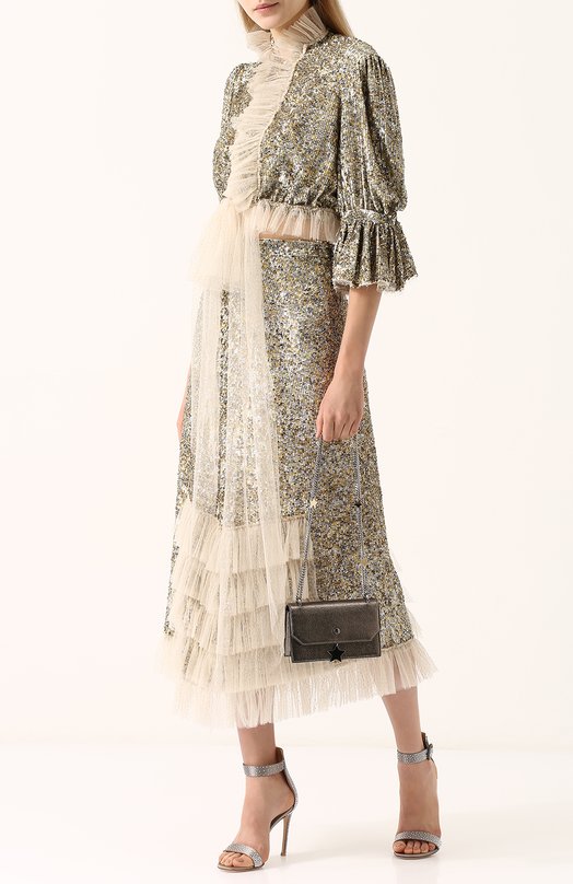 Юбка-миди с пайетками с оборками Rodarte Золотой, фото 2