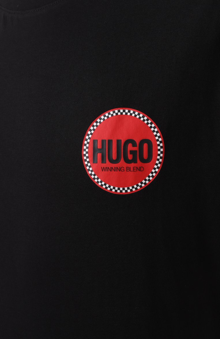 Мужская хлопковая футболка HUGO черного цвета, арт. 50530641 | Фото 6 (Рукава: Короткие; Драгоценные камни: Проставлено; Материал сплава: Проставлено; Длина (для топов): Стандартные; Принт: С принтом; Стили: Спорт-шик; Материал внешний: Хлопок; Кросс-КТ: Джерси; Мужское Кросс-КТ: Футболка-одежда)