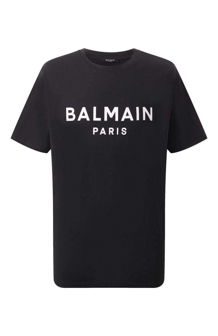 Мужская хлопковая футболка BALMAIN черного цвета, арт. EH1EG010/BB73 | Фото 1 (Длина (для топов): Стандартные; Драгоценные камни: Проставлено; Рукава: Короткие; Материал сплава: Проставлено; Стили: Кэжуэл; Принт: С принтом; Материал внешний: Хлопок; Мужское Кросс-КТ: Футболка-одежда; Кросс-КТ: Джерси)