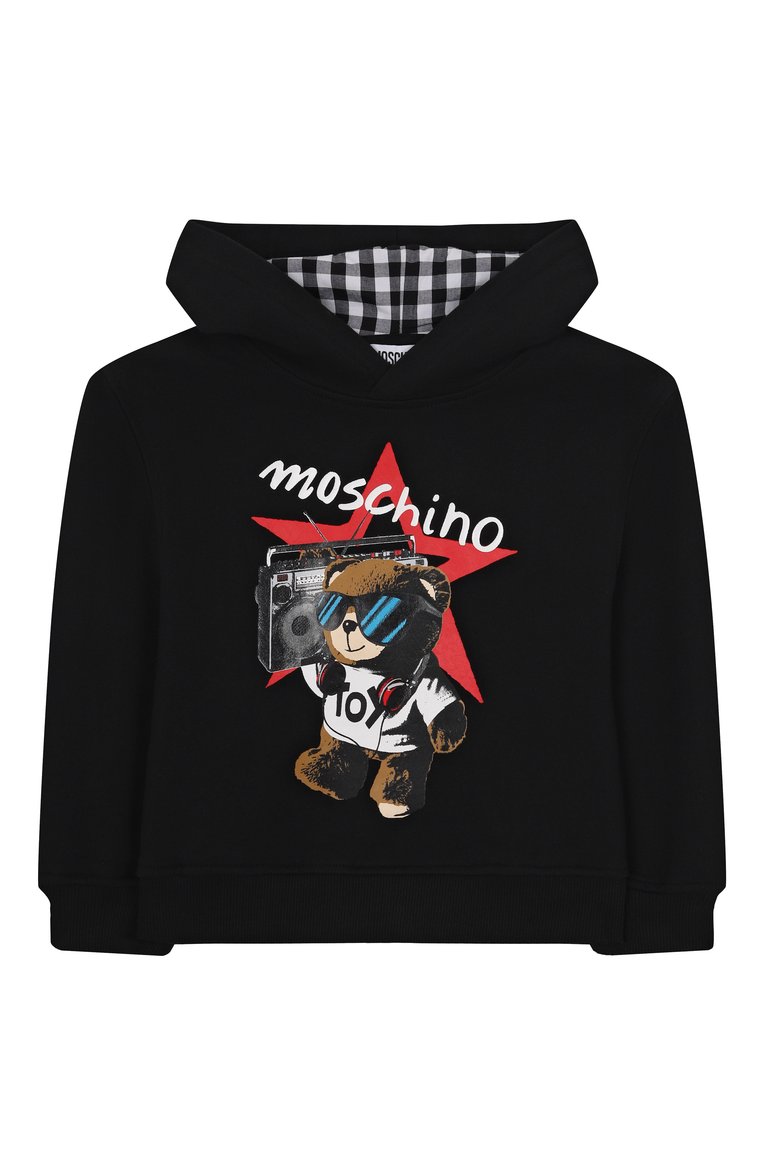Детский хлопковое худи MOSCHINO черного цвета, арт. H0F07K/LCA23/10-14 | Фото 1 (Материал внешний: Хлопок; Рукава: Длинные; Мальчики Кросс-КТ: Худи-одежда; Тематический товар: Teddy Bear; Ростовка одежда: 10 - 11 лет | 140 - 146см, 12 лет | 152 см, 16 лет | 164 см)