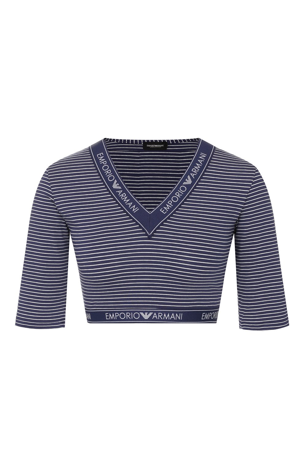 Хлопковый топ EMPORIO ARMANI синего цвета по цене 8995 руб., арт. 164317/0P219, фото 1 Хлопковый топ EMPORIO ARMANI, арт. 164317/0P219, фото 1