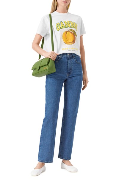 Хлопковая футболка GANNI белого цвета по цене 14700 руб., арт. T3529, фото 2 Хлопковая футболка GANNI, арт. T3529, фото 2