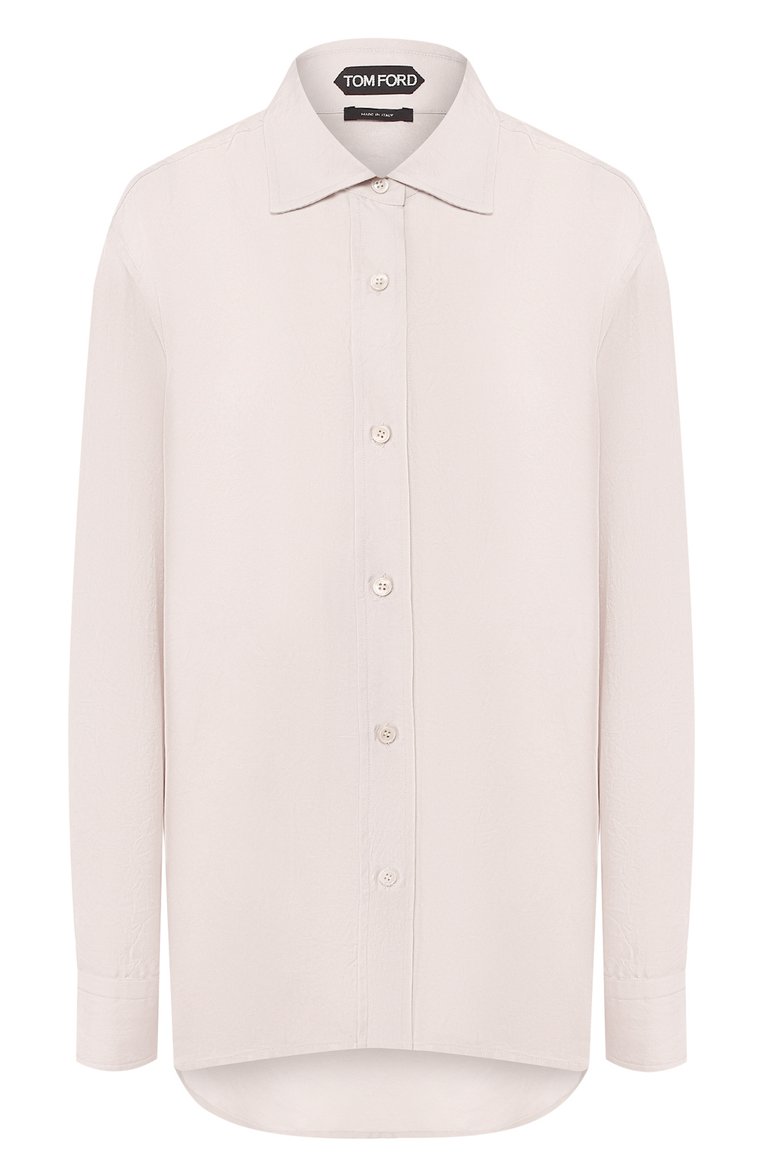 Женская рубашка TOM FORD светло-серого цвета, арт. CA3111-FAX180 | Фото 1 (Рукава: Длинные; Материал внешний: Синтетический материал; Принт: Без принта; Женское Кросс-КТ: Рубашка-одежда; Статус проверки: Проверена категория; Длина (для топов): Удлиненные; Стили: Классический)