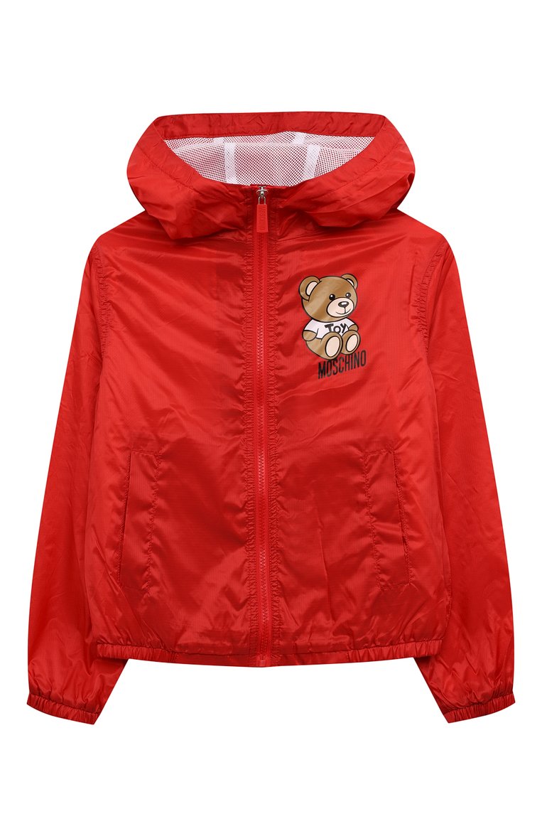 Детская ветровка MOSCHINO красного цвета, арт. HUS03V/L3A71/5 | Фото 1 (Рукава: Длинные; Материал внешний: Синтетический материал; Материал подклада: Синтетический материал; Кросс-КТ: Ветровки)