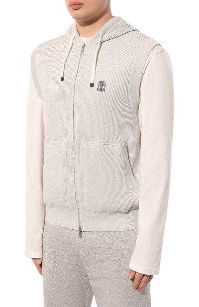 Хлопковый жилет BRUNELLO CUCINELLI светло-серого цвета по цене 160500 руб., арт. M2920B2308, фото 3 Хлопковый жилет BRUNELLO CUCINELLI, арт. M2920B2308, фото 3