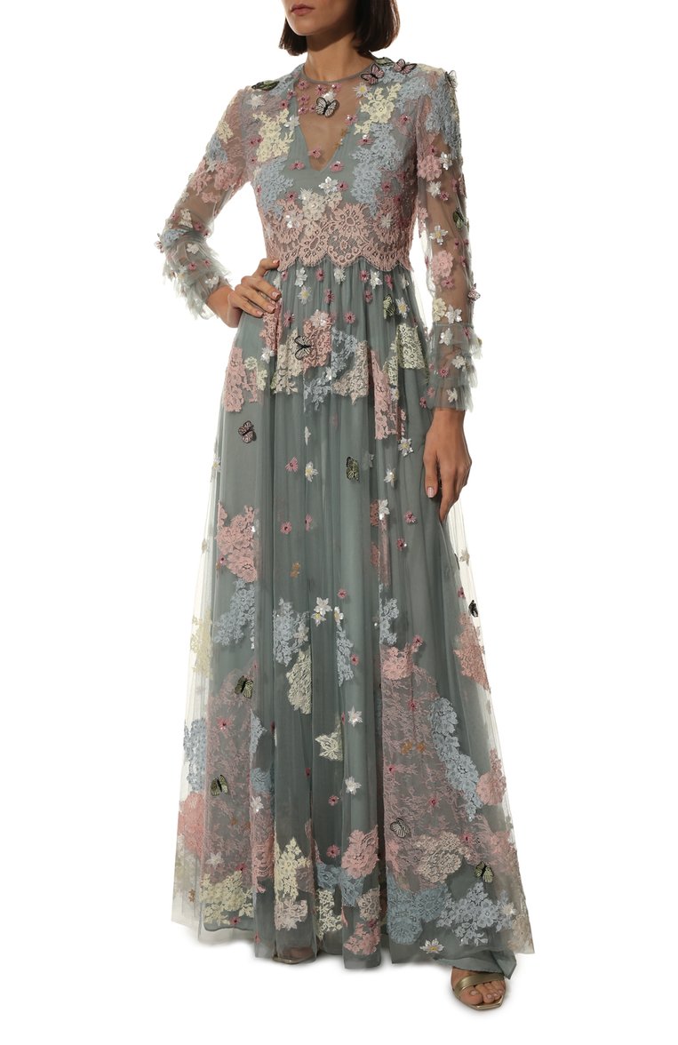 Женское платье VALENTINO разноцветного цвета, арт. SB3VD9894N8 | Фото 2 (Материал подклада: Вискоза; Статус проверки: Проверено, Проверена категория; Материал внешний: Синтетический материал; Рукава: Длинные; Длина Ж (юбки, платья, шорты): Макси; Женское Кросс-КТ: Платье-одежда; Случай: Вечерний)