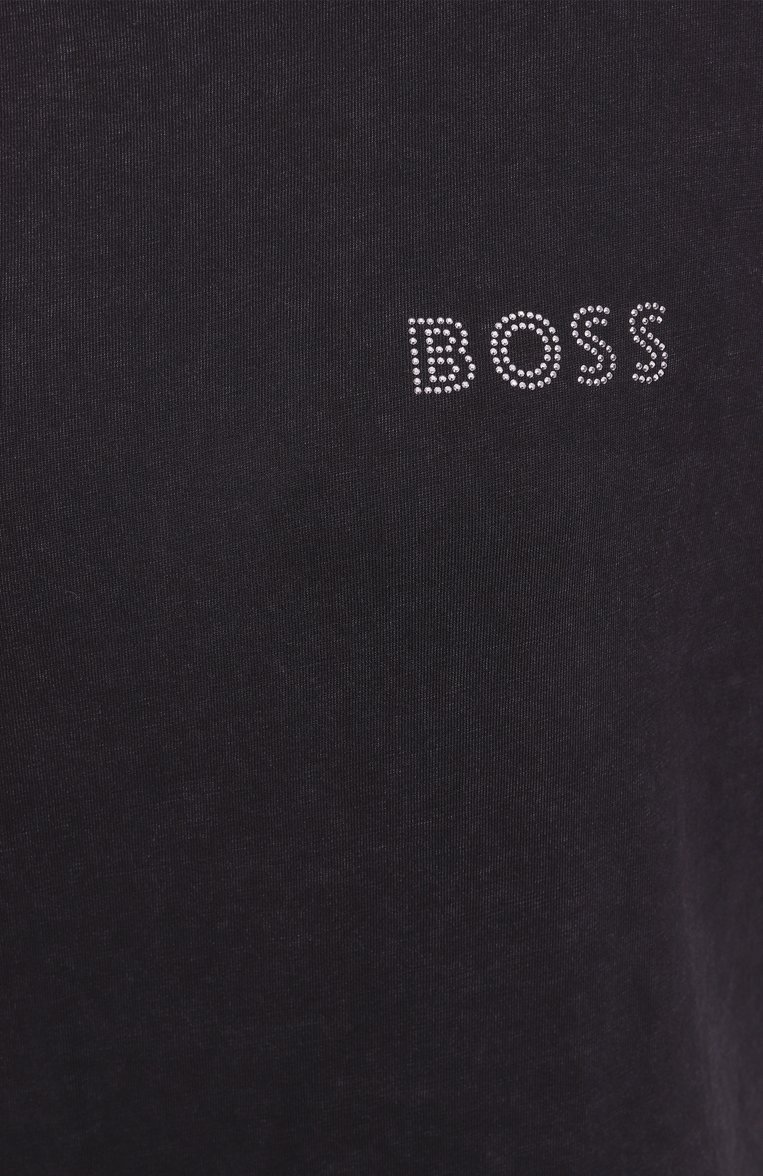 Женская хлопковая футболка BOSS ORANGE черного цвета, арт. 50535106 | Фото 6 (Материал внешний: Хлопок; Рукава: Короткие; Длина (для топов): Стандартные; Стили: Кэжуэл; Принт: С принтом; Женское Кросс-КТ: Футболка-одежда; Автоматизация ТО: Проставлено; Автоматизация состава: Проставлено)
