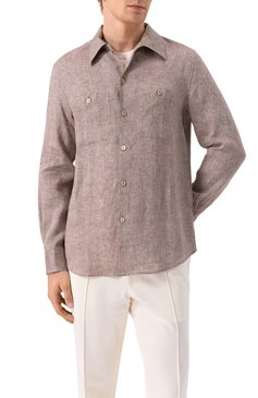 Мужская льняная рубашка BRUNELLO CUCINELLI коричневого цвета, арт. MM6840658 | Фото 3 (Рукава: Длинные; Материал внешний: Лен; Длина (для топов): Стандартные; Случай: Повседневный; Манжеты: На пуговицах; Принт: Однотонные; Воротник: Кент; Стили: Кэжуэл)