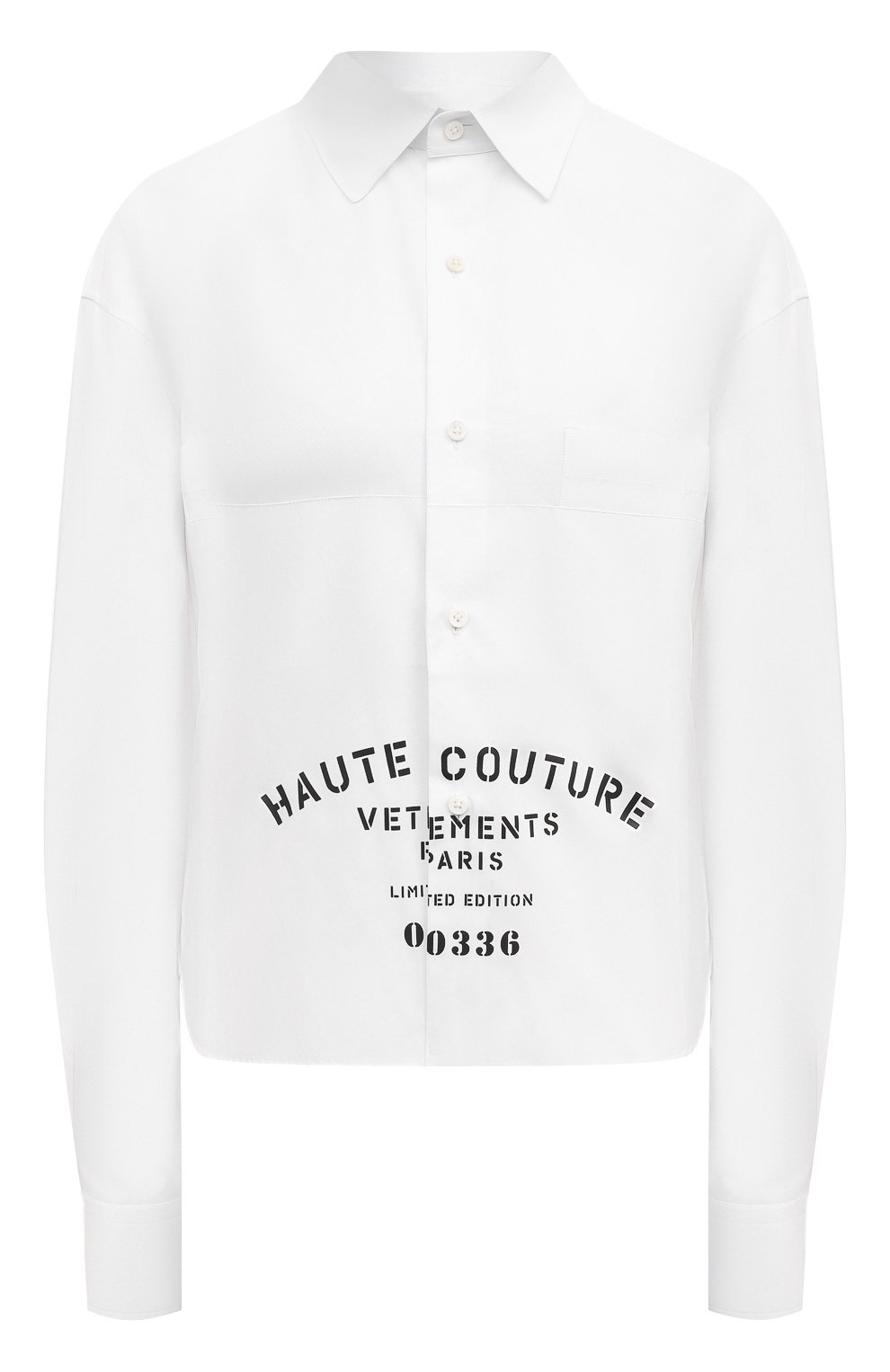 Хлопковая рубашка VETEMENTS белого цвета по цене 87800 руб., арт. UE64SH130W, фото 1 Хлопковая рубашка VETEMENTS, арт. UE64SH130W, фото 1