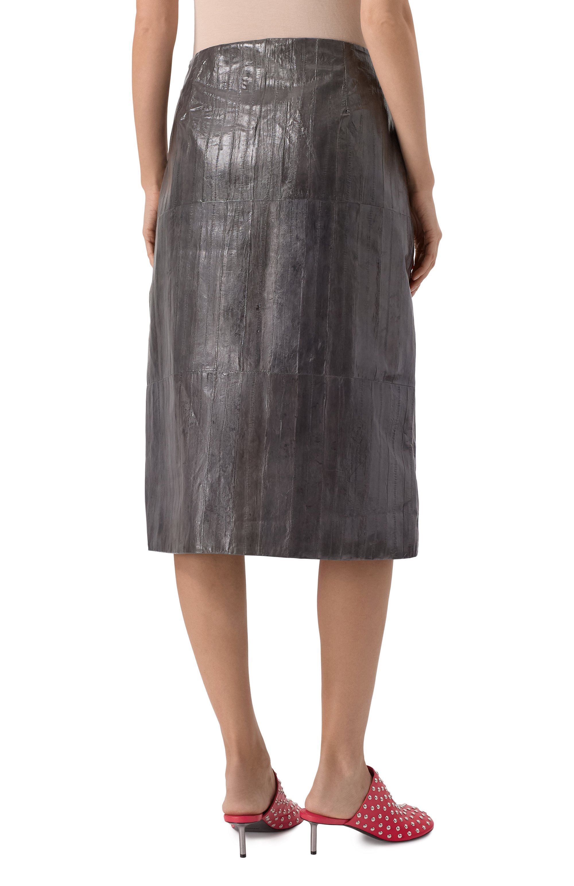 Кожаная юбка JIL SANDER темно-серого цвета по цене 480500 руб., арт. J02MA0294-J07204, фото 4 Кожаная юбка JIL SANDER, арт. J02MA0294-J07204, фото 4