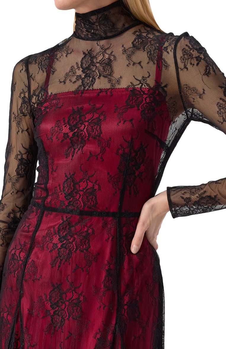 Женское платье DOLCE & GABBANA разноцветного цвета, арт. F6J0RT/FLREW | Фото 5 (Рукава: Длинные; Длина Ж (юбки, платья, шорты): Миди; Женское Кросс-КТ: Платье-одежда; Стили: Романтичный; Случай: Коктейльный; Материал внешний: Синтетический материал; Автоматизация состава: Проставлено; Автоматизация ТО: Проставлено; Размерность: Идёт в размер; Re-sync: On)