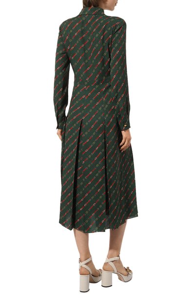 Шелковое платье GUCCI зеленого цвета по цене 475200 руб., арт. 596510 ZACRN, фото 4 Шелковое платье GUCCI, арт. 596510 ZACRN, фото 4
