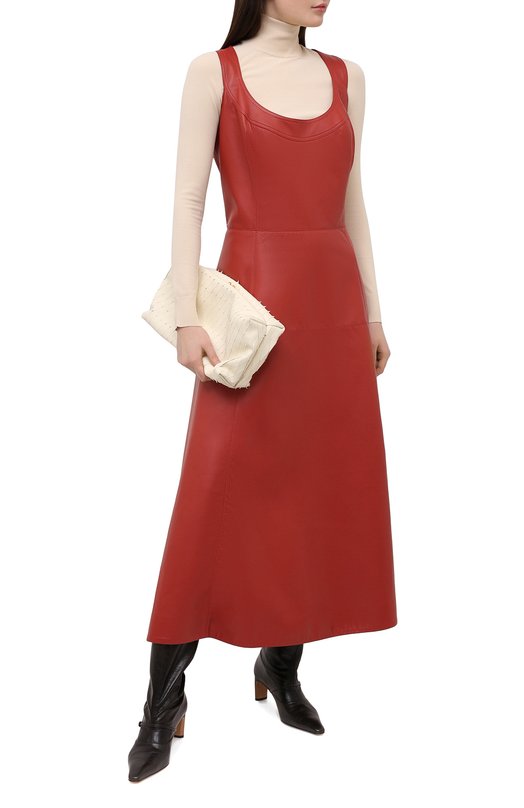 Кожаное платье Oscar de la Renta Коричневый, фото 2