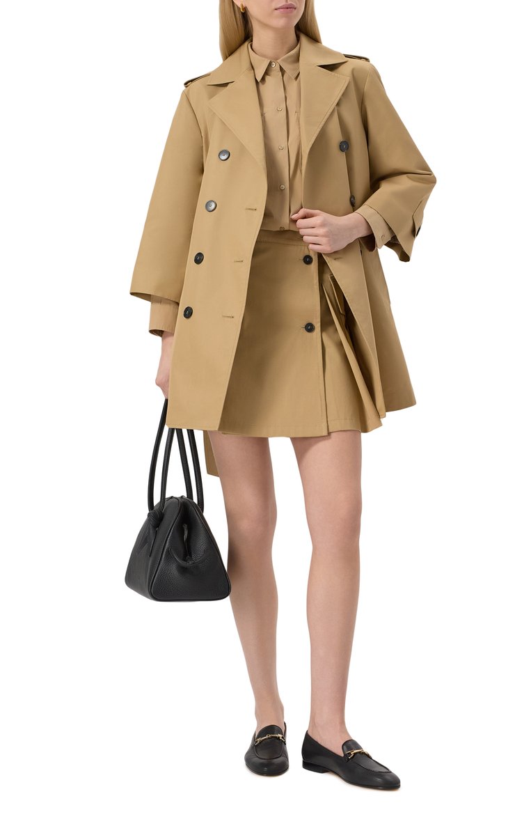 Женская хлопковая юбка WEEKEND MAX MARA бежевого цвета, арт. ZEBI0 | Фото 2 (Материал внешний: Хлопок; Автоматизация состава: Проставлено; Длина Ж (юбки, платья, шорты): Мини; Автоматизация ТО: Проставлено; Стили: Кэжуэл)