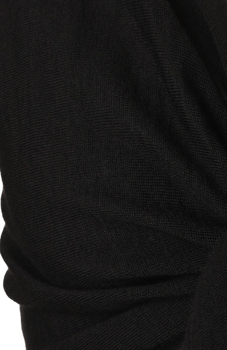 Женский шерстяной кардиган RICK OWENS черного цвета, арт. RP01E7645/M | Фото 6 (Материал внешний: Шерсть; Длина (для топов): Укороченные; Рукава: Длинные; Женское Кросс-КТ: кардиган-трикотаж; Стили: Минимализм; Застежка: Без застежки, Пояс)