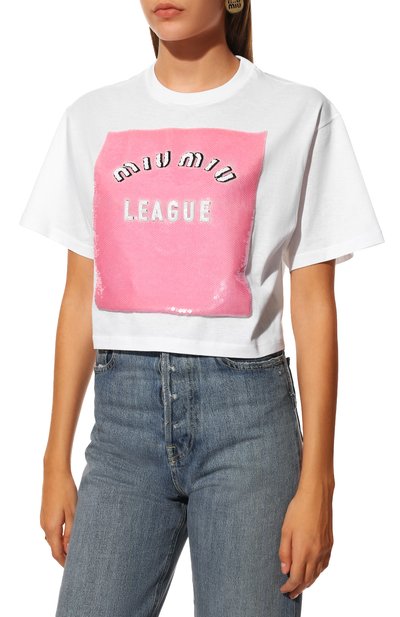 Хлопковая футболка MIU MIU, арт. MJN336-1ZSB-F0D3X, фото 3