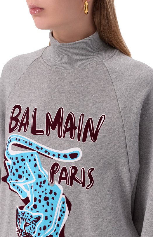 Хлопковый свитшот Balmain FF0JQ050/GF20 Серый  FF0JQ050/GF20 Фото 5