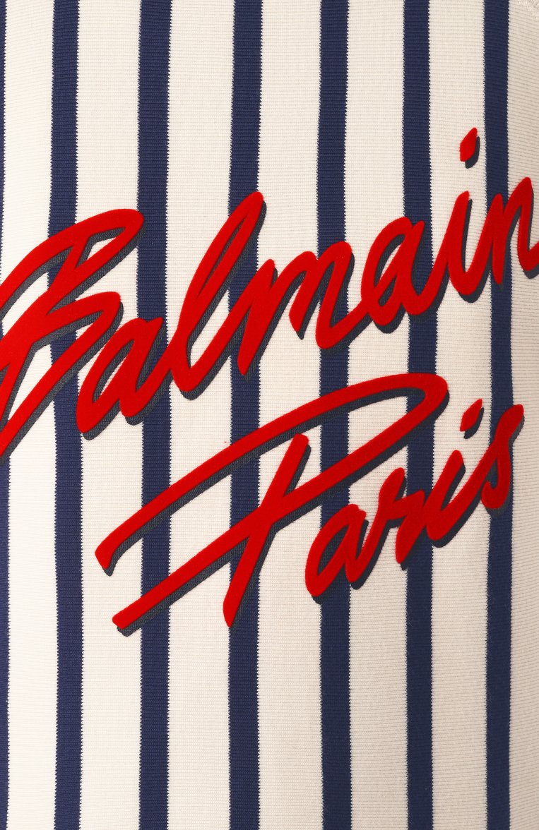 Женская хлопковая футболка BALMAIN кремового цвета, арт. EF1EE080/BC95 | Фото 6 (Длина (для топов): Укороченные; Стили: Кэжуэл; Принт: С принтом; Рукава: Короткие; Материал внешний: Хлопок; Автоматизация сос�тава: Проставлено; Автоматизация ТО: Проставлено)