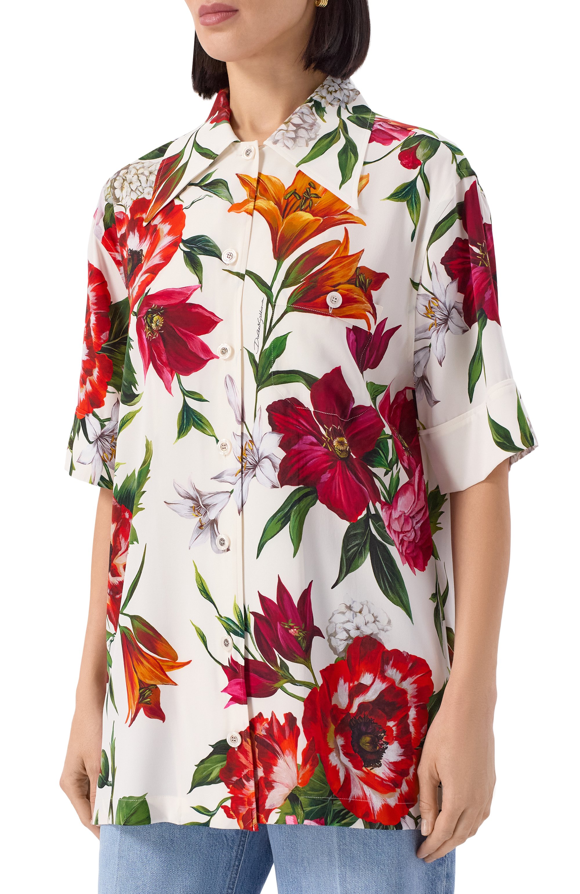 Шелковая рубашка DOLCE & GABBANA красного цвета по цене 191500 руб., арт. F5N17T/FSA7V, фото 3 Шелковая рубашка DOLCE & GABBANA, арт. F5N17T/FSA7V, фото 3